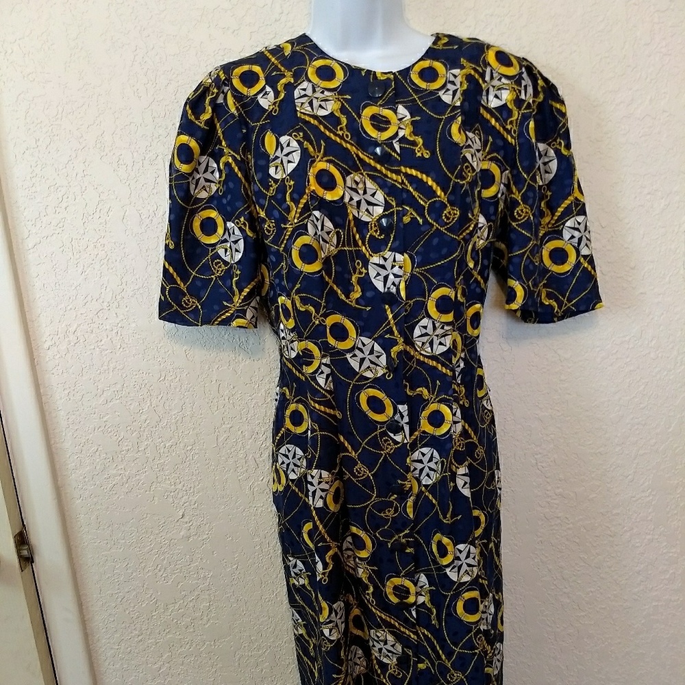 Vintage Adrianna Papell Silk Nautical Dress